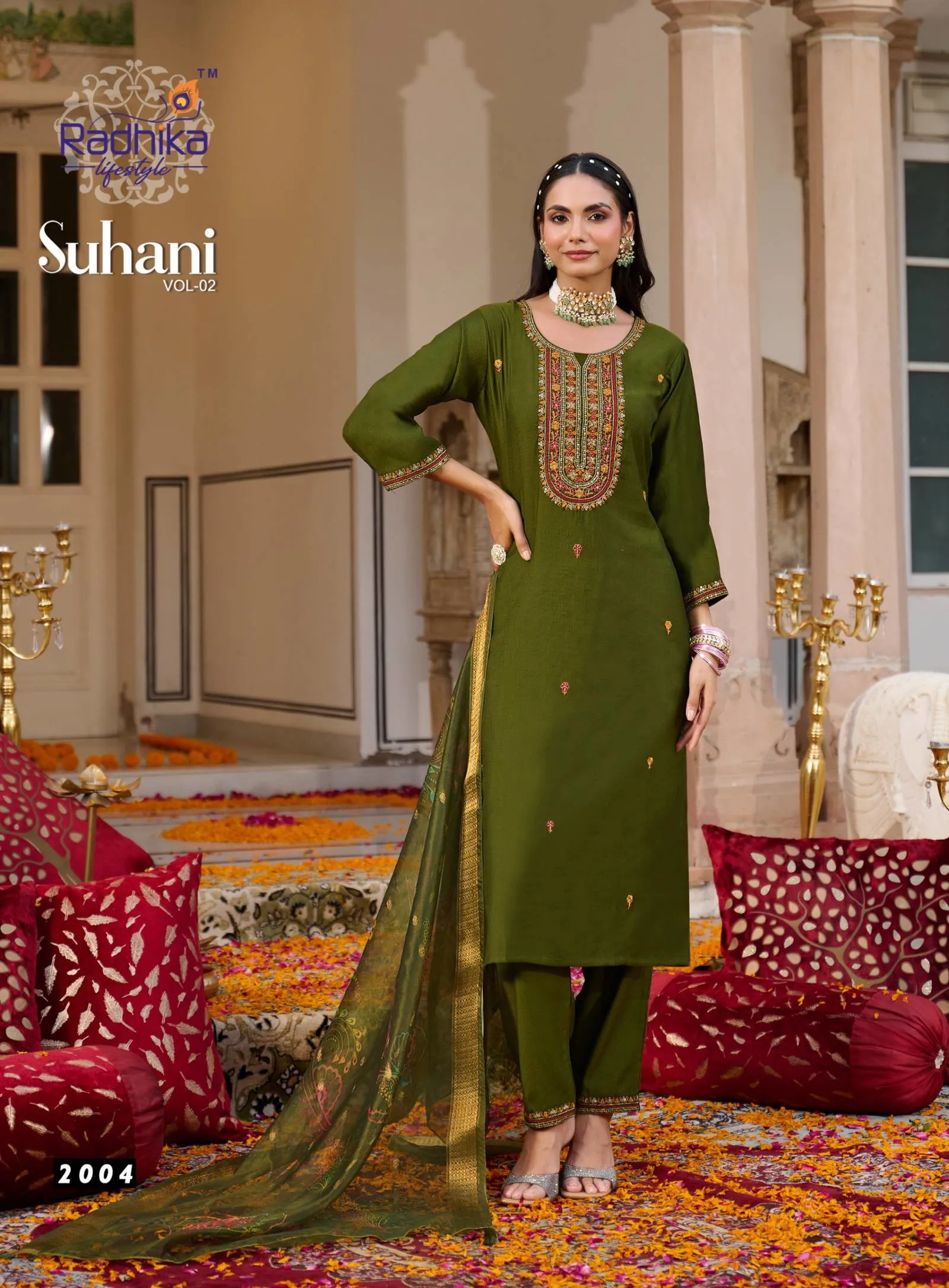 Radhika Suhani Vol 2 Vertican Silk Embroidery Work Wholesale Kurti Pant and Dupatta Collection - Image 5
