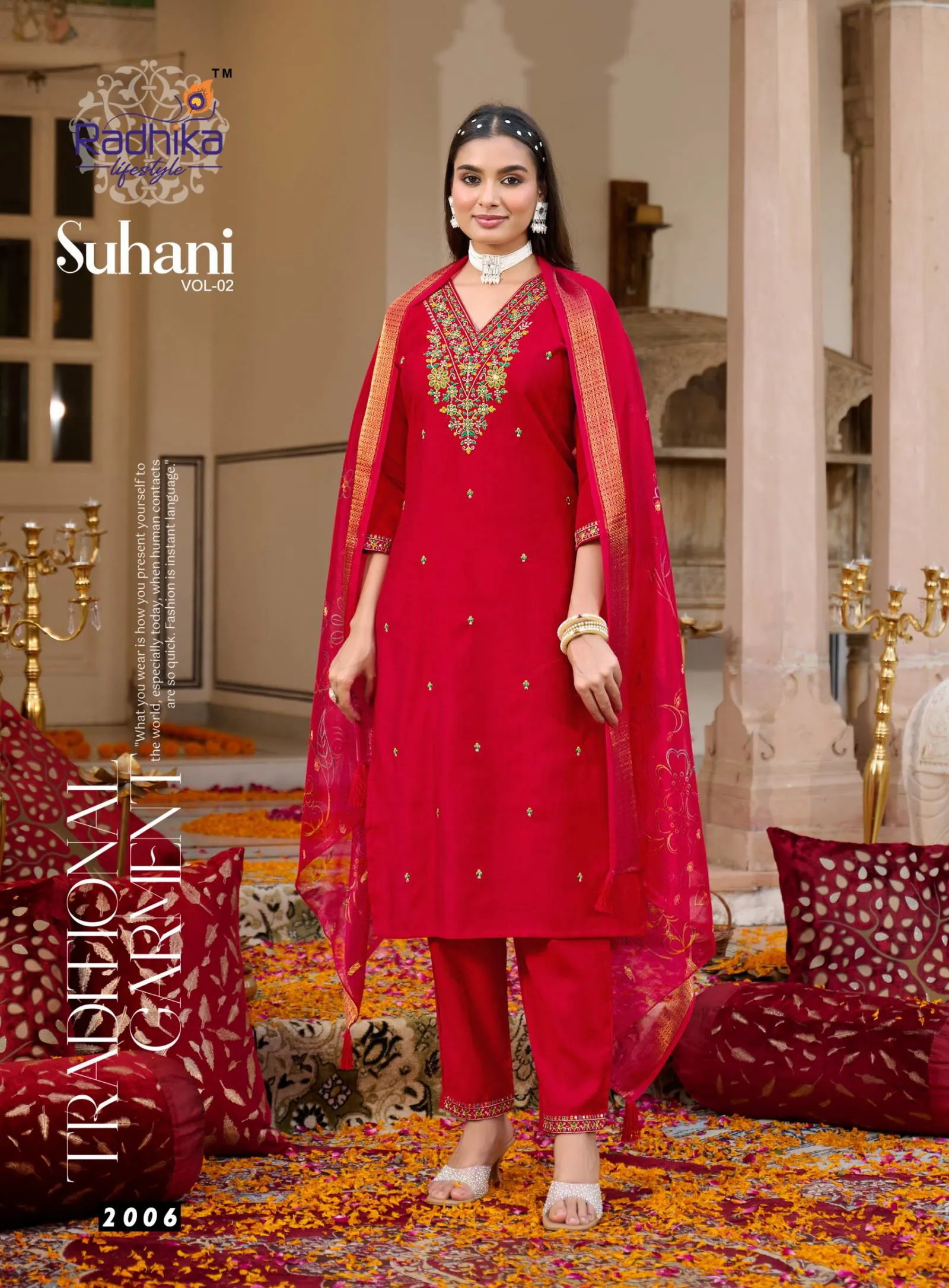 Radhika Suhani Vol 2 Vertican Silk Embroidery Work Wholesale Kurti Pant and Dupatta Collection - Image 7