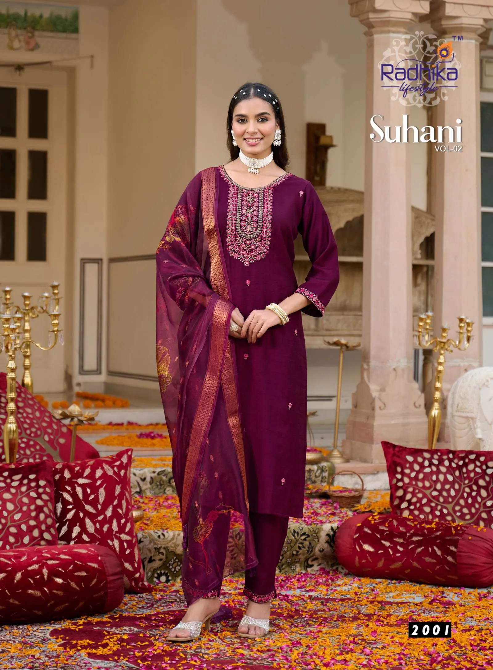 Radhika Suhani Vol 2 Vertican Silk Embroidery Work Wholesale Kurti Pant and Dupatta Collection - Image 3