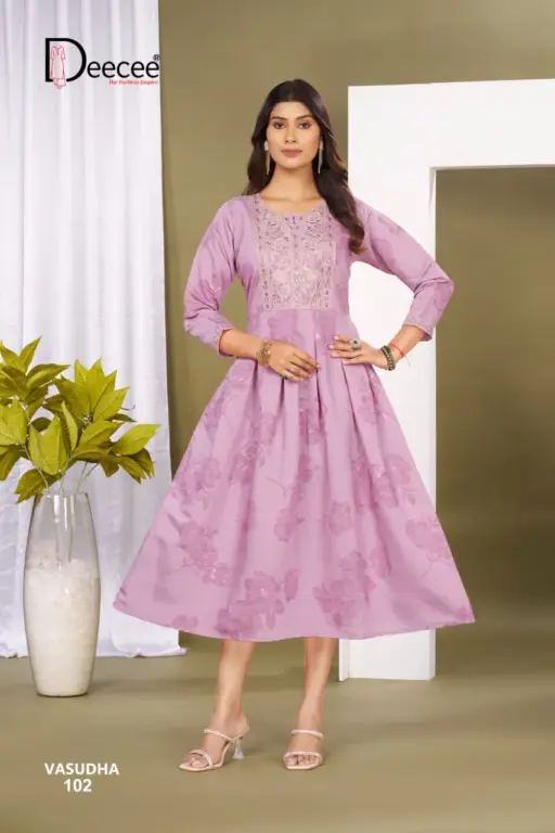 Deecee Vasudha Roman Foil Printed Wholesale Flared Kurtis Collection - Image 2
