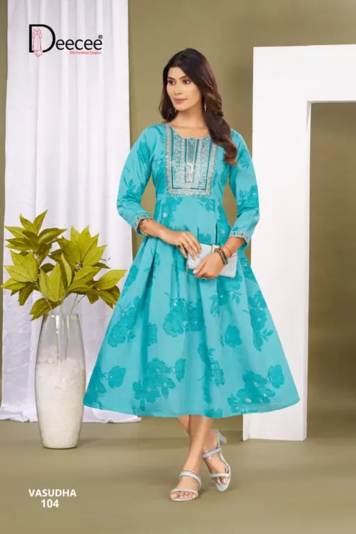 Deecee Vasudha Roman Foil Printed Wholesale Flared Kurtis Collection - Image 3