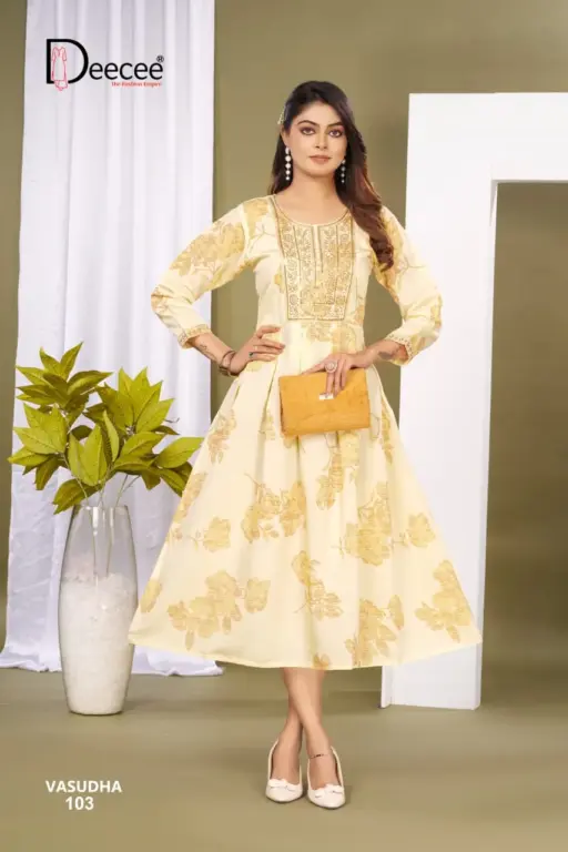 Deecee Vasudha Roman Foil Printed Wholesale Flared Kurtis Collection - Image 5