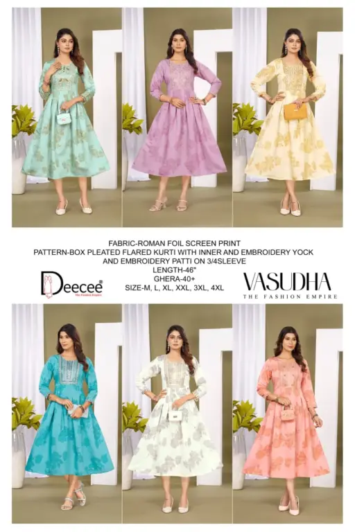 Deecee Vasudha Roman Foil Printed Wholesale Flared Kurtis Collection - Image 7