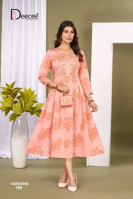 Deecee Vasudha Roman Foil Printed Wholesale Flared Kurtis Collection - Image 6