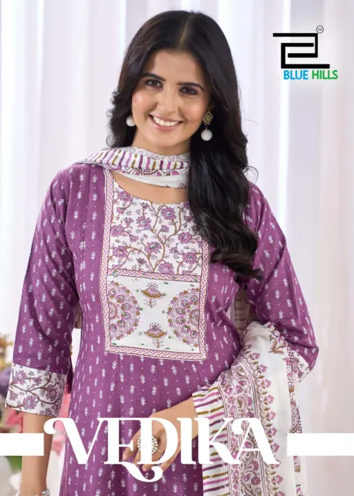 Blue Hills Vedika Rayon Neck Handwork Wholesale Kurti Pant and Dupatta Collection