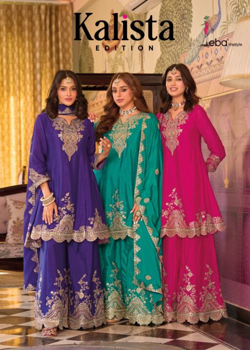 Eba Kalista Chinon Embroidery Work Wholesale Readymade Salwar Suit Collection