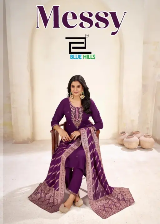 Blue Hills Messy Rayon Silk Wholesale Kurti Pant and Dupatta Collection
