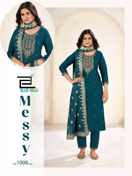 Blue Hills Messy Rayon Silk Wholesale Kurti Pant and Dupatta Collection - Image 3