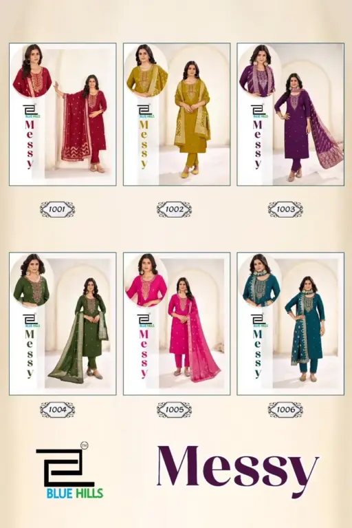 Blue Hills Messy Rayon Silk Wholesale Kurti Pant and Dupatta Collection - Image 8