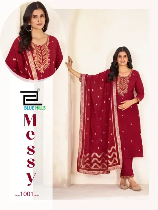 Blue Hills Messy Rayon Silk Wholesale Kurti Pant and Dupatta Collection - Image 5