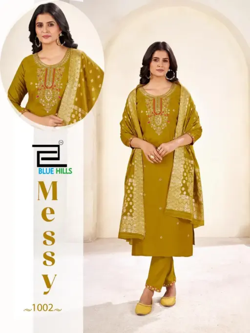 Blue Hills Messy Rayon Silk Wholesale Kurti Pant and Dupatta Collection - Image 6