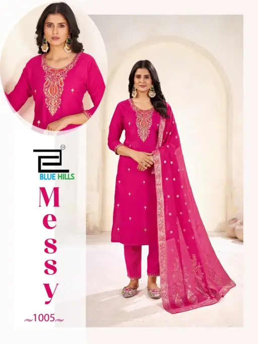 Blue Hills Messy Rayon Silk Wholesale Kurti Pant and Dupatta Collection - Image 7