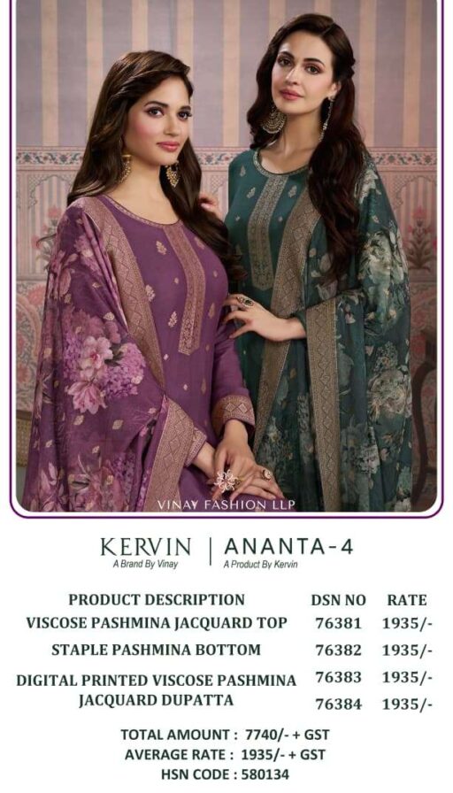 Vinay Kervin Ananta Vol 4 Viscose Pashmina Wholesale Winter Salwar Suits Collection - Image 6