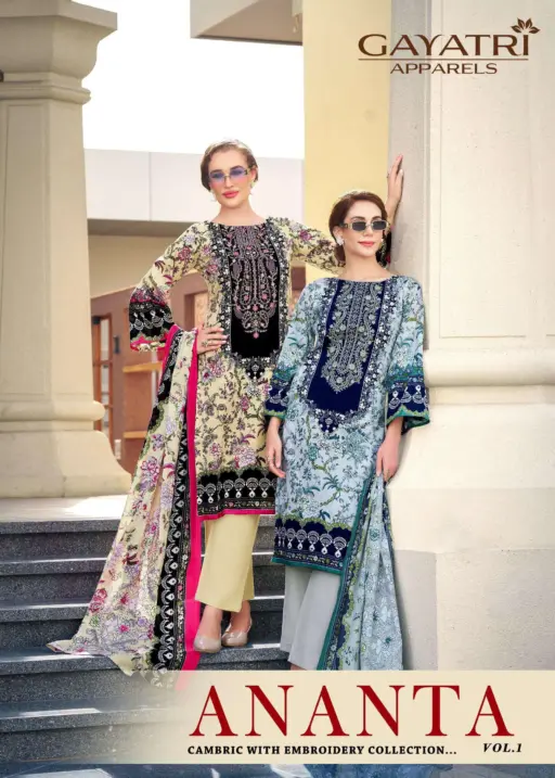 Gayatri Apparels Ananta‎ Vol 1 Pure Cambric‎‎ Cotton Wholesale Fancy Embroidery Work Suit Collection