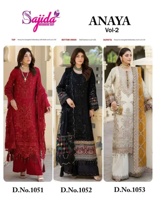 Sajida Design No-1051-1052-1053 Georgette Embroidered Wholesale Designer Pakistani Suit Collection - Image 5