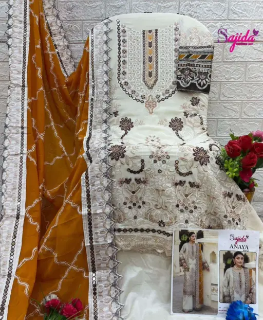 Sajida Design No-1051-1052-1053 Georgette Embroidered Wholesale Designer Pakistani Suit Collection - Image 2