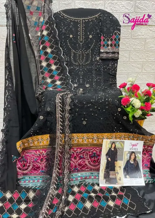 Sajida Design No-1051-1052-1053 Georgette Embroidered Wholesale Designer Pakistani Suit Collection - Image 3