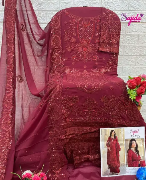 Sajida Design No-1051-1052-1053 Georgette Embroidered Wholesale Designer Pakistani Suit Collection - Image 4