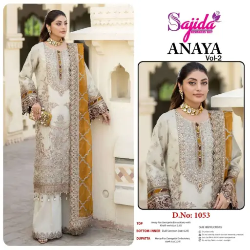 Sajida Design No-1051-1052-1053 Georgette Embroidered Wholesale Designer Pakistani Suit Collection - Image 6