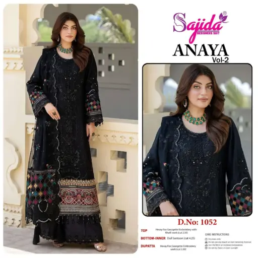 Sajida Design No-1051-1052-1053 Georgette Embroidered Wholesale Designer Pakistani Suit Collection - Image 7