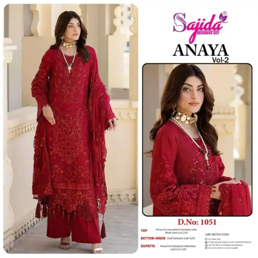 Sajida Design No-1051-1052-1053 Georgette Embroidered Wholesale Designer Pakistani Suit Collection - Image 8