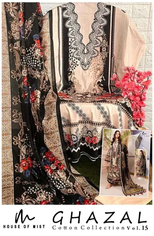 House of Mist Ghazal Cotton Collection Vol 15 Cotton Digital Print Wholesale Pakistani Karachi Suit Collection - Image 5