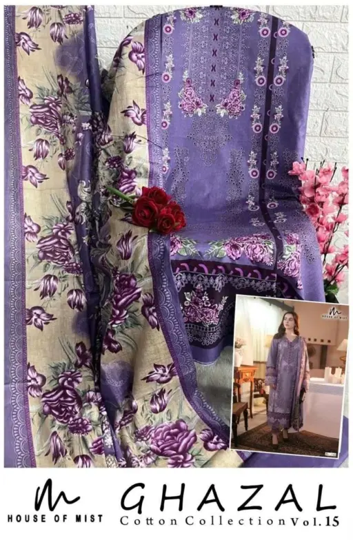 House of Mist Ghazal Cotton Collection Vol 15 Cotton Digital Print Wholesale Pakistani Karachi Suit Collection - Image 9