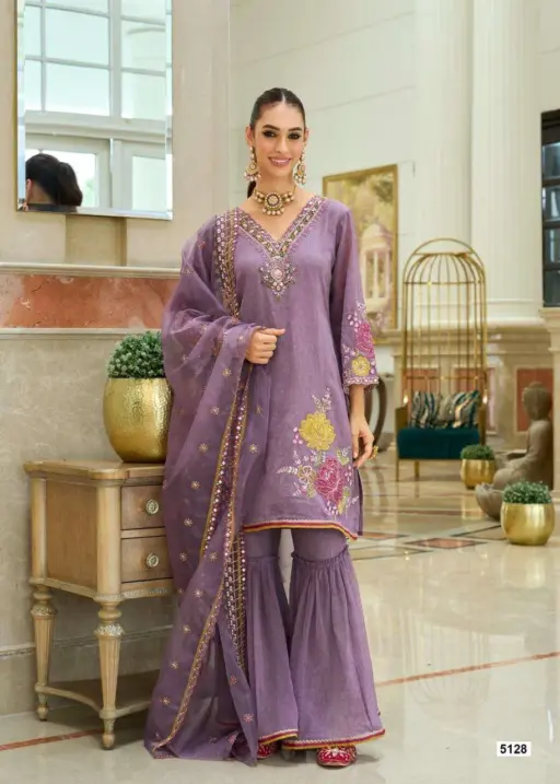 Prm Hamsafar Organza Crush Handwork Wholesale Designer Kurti Pant Dupatta Collection - Image 5