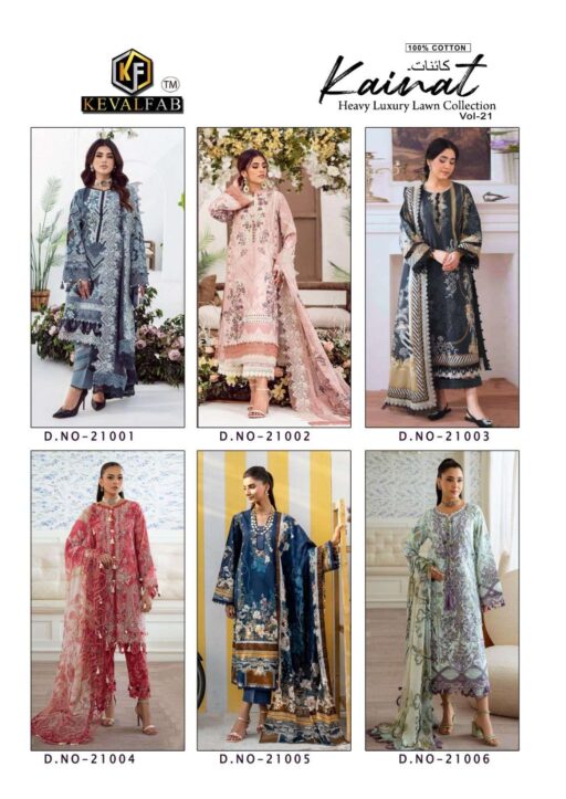 Keval Kainat Vol 21 Lawn Cotton Printed Wholesale Karachi Dress Materia Collection - Image 8