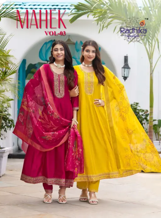 Radhika Mahek Vol 3 Vichitra Silk Wholesale Readymade Anarkali Suit Collection
