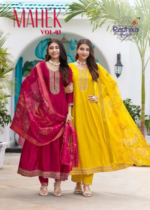 Radhika Mahek Vol 3 Vichitra Silk Wholesale Readymade Anarkali Suit Collection