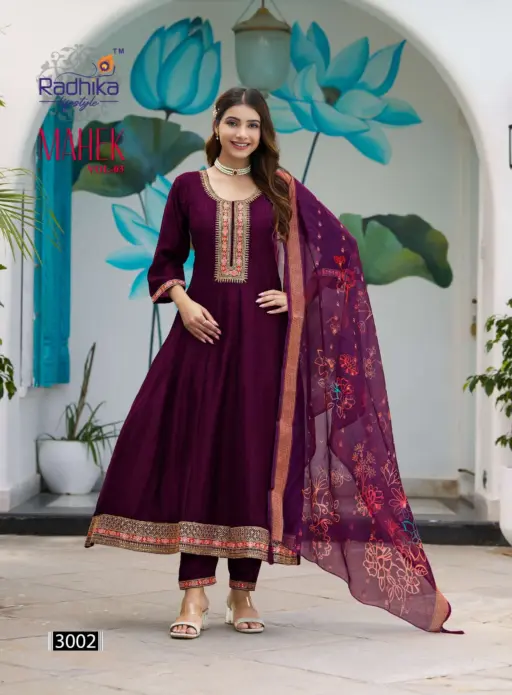 Radhika Mahek Vol 3 Vichitra Silk Wholesale Readymade Anarkali Suit Collection - Image 2