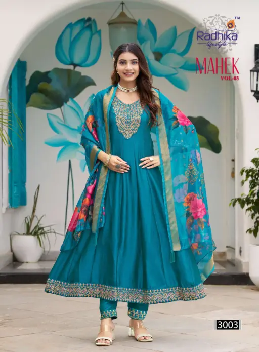 Radhika Mahek Vol 3 Vichitra Silk Wholesale Readymade Anarkali Suit Collection - Image 4