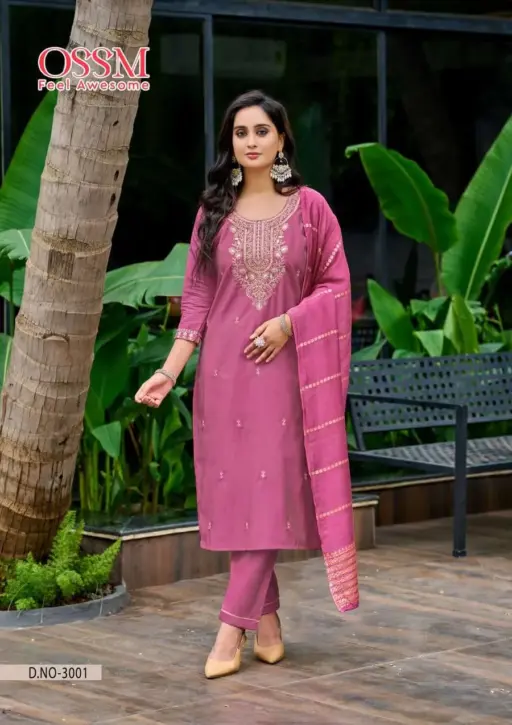 Ossm Mishu Vol 3 Roman Simmer Embroidery Kurti Pant and Dupatta Collection - Image 5