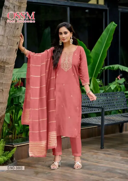 Ossm Mishu Vol 3 Roman Simmer Embroidery Kurti Pant and Dupatta Collection - Image 7