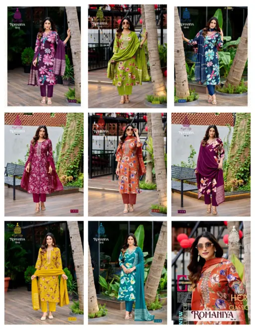 Romaniya Vol 1 By Kajal Style Vertican Embroidery Work Wholesale Kurti Pant and Dupatta Collection - Image 9
