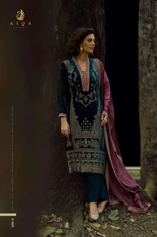 Aiqa The Lady of the Lake Viscose Velvet Wholesale Heavy Embroidery Winter Collection - Image 5