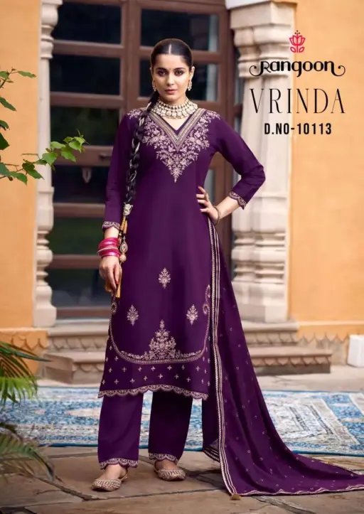 Rangoon Vrinda Fancy Silk Embroidery Wholesale Readymade Suit Collection - Image 4