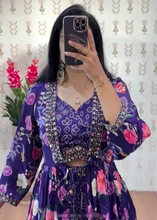 Rama Export Pc-534 Chinon Embroidery Thread Work Wholesale Crop Top with Shrug Collection