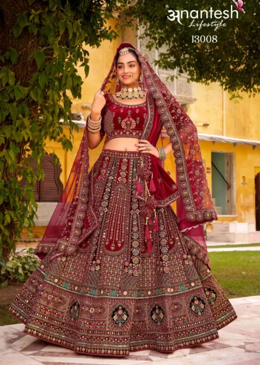 Anantesh Wedding Bride Vol 3 D NO: - 13008 Premium Velvet Wholesale Designer Bridal Lehenga Choli Collection