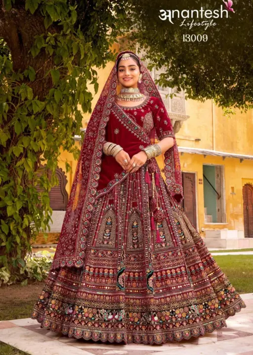 Anantesh Wedding Bride Vol 3 D NO: - 13009 Premium Velvet Wholesale Designer Bridal Lehenga Choli Collection