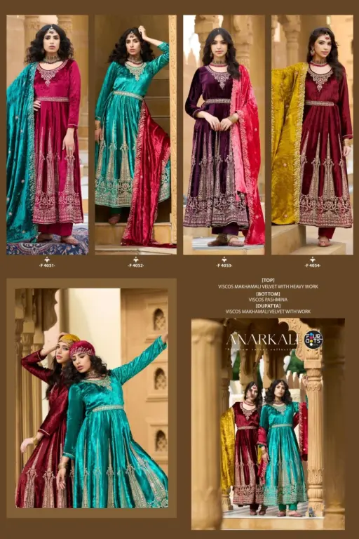 Four Dots Anarkali Viscose Makhmali Velvet Work Wholesale Winter Wear Suits Collection