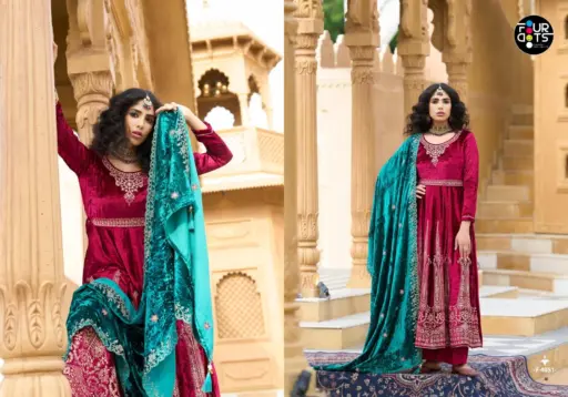 Four Dots Anarkali Viscose Makhmali Velvet Work Wholesale Winter Wear Suits Collection