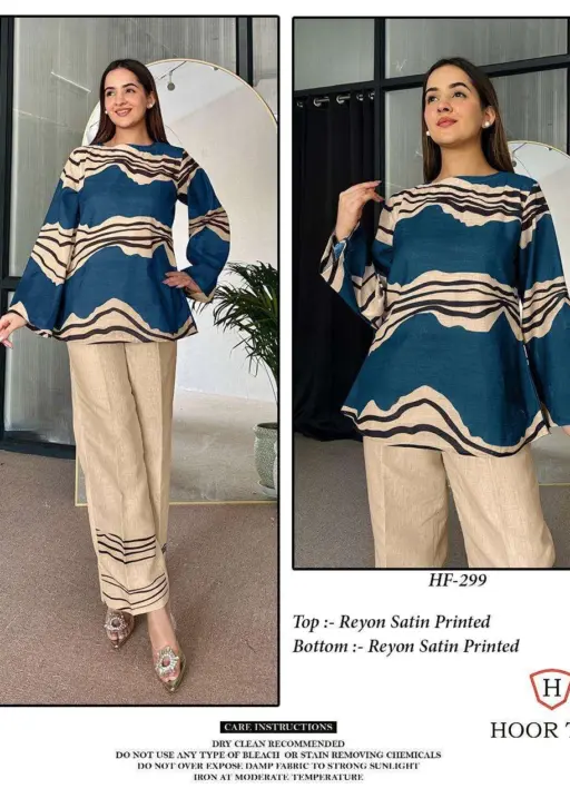 Hoor Tex Imported Rayon Satin Printed Readymade Co-ord Set