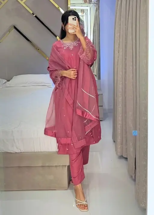 Rama Export LG-1953-A Moss Satin Organza Wholesale Readymade Suit Collection