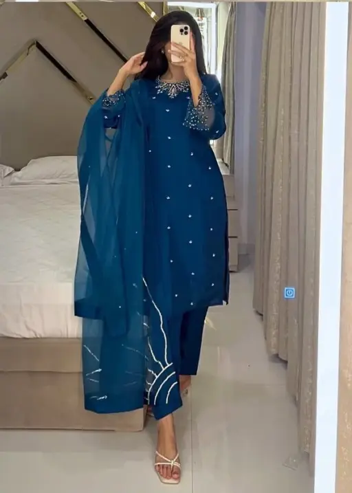 Rama Export LG-1953-B Moss Satin Organza Wholesale Readymade Suit Collection