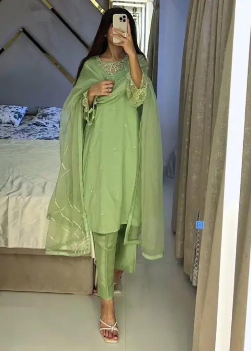 Rama Export LG-1953-C Moss Satin Organza Wholesale Readymade Suit Collection