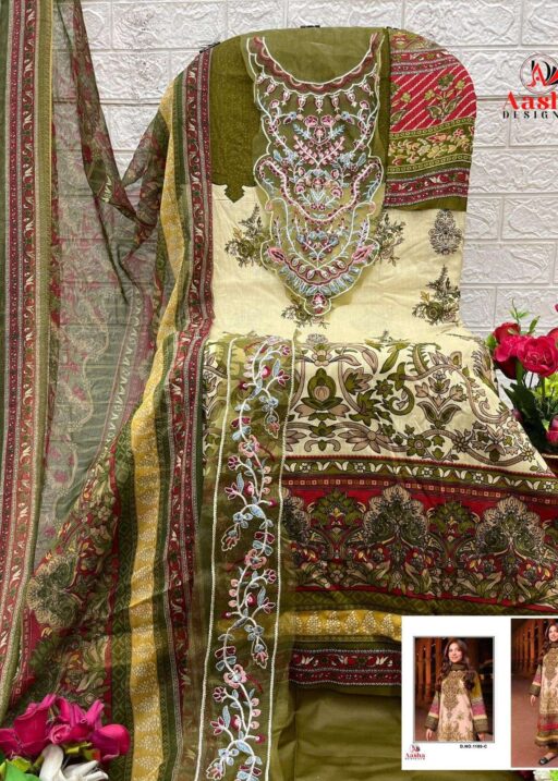 Aasha Designer Design No-1180 Pure Cotton Wholesale Pakistani Suit Collection