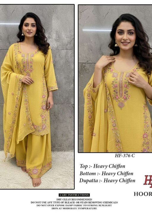Hoor Tex Design No-376 A-D Heavy Chiffon Wholesale Pakistani Readymade Suit Collection