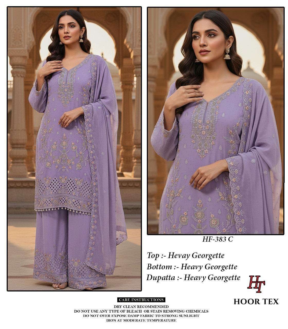 Hoor Tex Design No-383 A-D Heavy Georgette Wholesale Pakistani Readymade Suit Collection